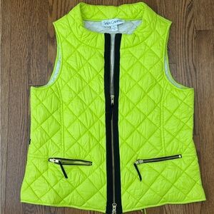 Sara Campbell Quilted Zip Vest Neon Green Made in USA XL